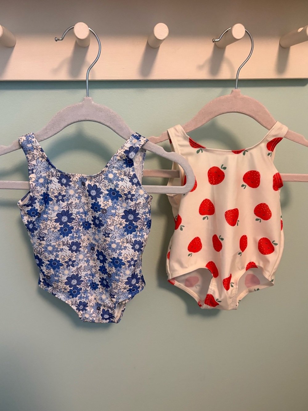 Bundle of H&M Blue Floral and Cream Strawberry Kids One-Piece Swimsuits